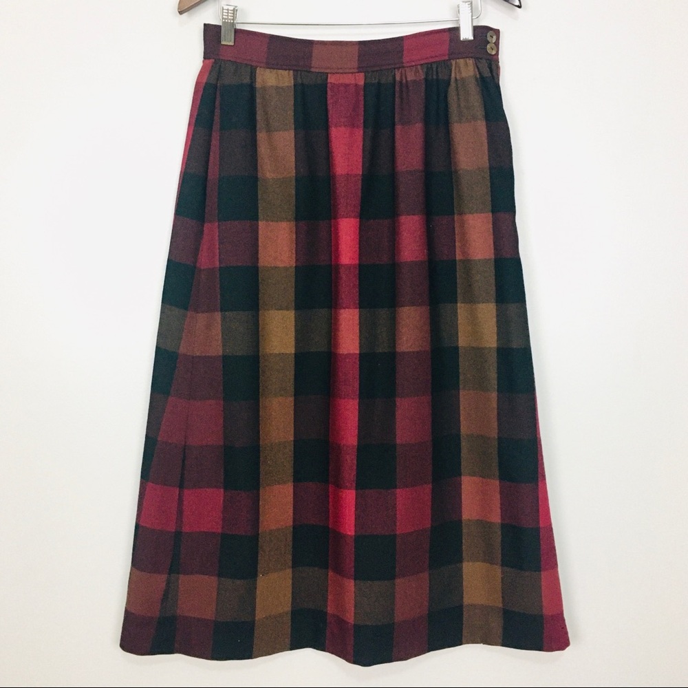 Vintage Buffalo Plaid Maxi Skirt A-Line Wool
